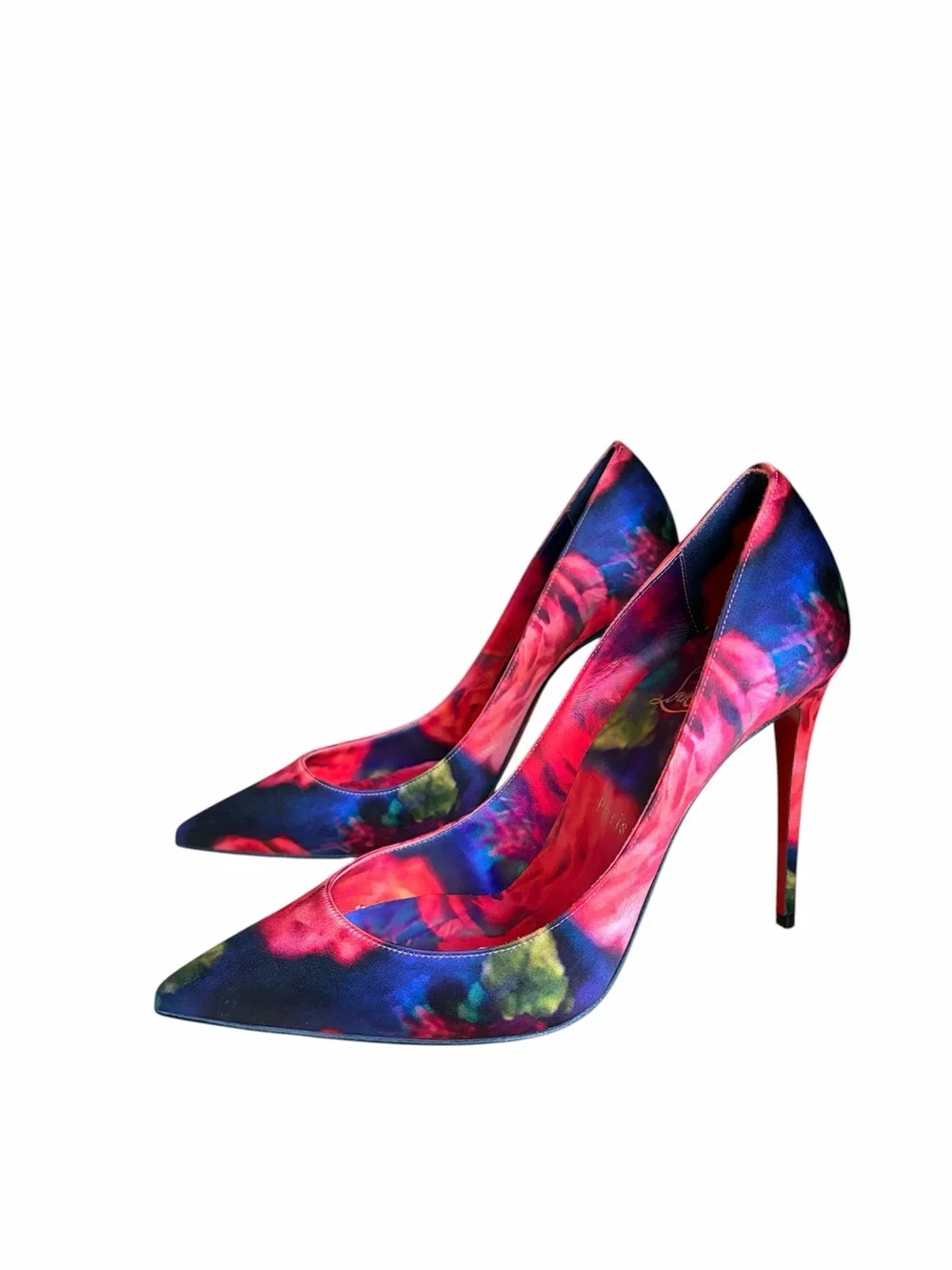 Christian Louboutin Kate 100mm crepe rose print heels